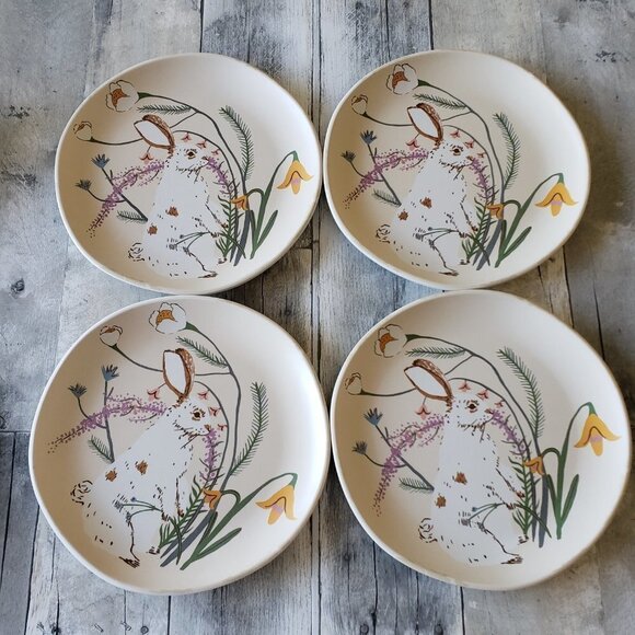 NWT – Threshold (Set of 4) Melamine Plates - White Bunny with Flowers - Picture 1 of 3